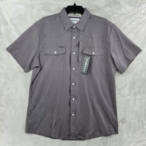 Poncho Western Shirt Mens Large Gray Short Sleeve Slim Fit Pearl Snap Fishing